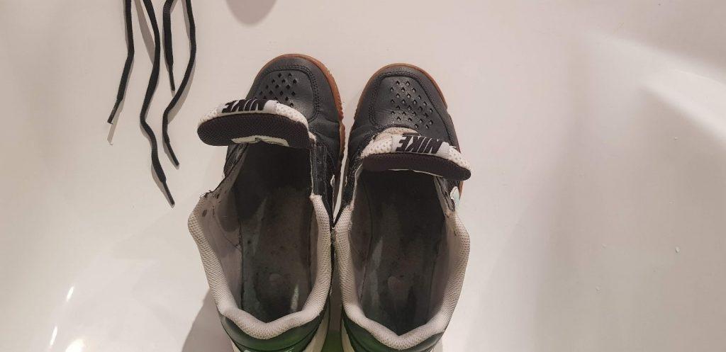 Tilt your shoes before drying with a blow dryer